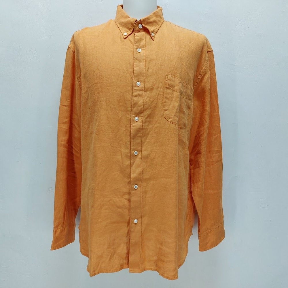 J.Crew Button Down Shirt Men's Irish Linen Classic XXL Orange Long Sleeve Summer